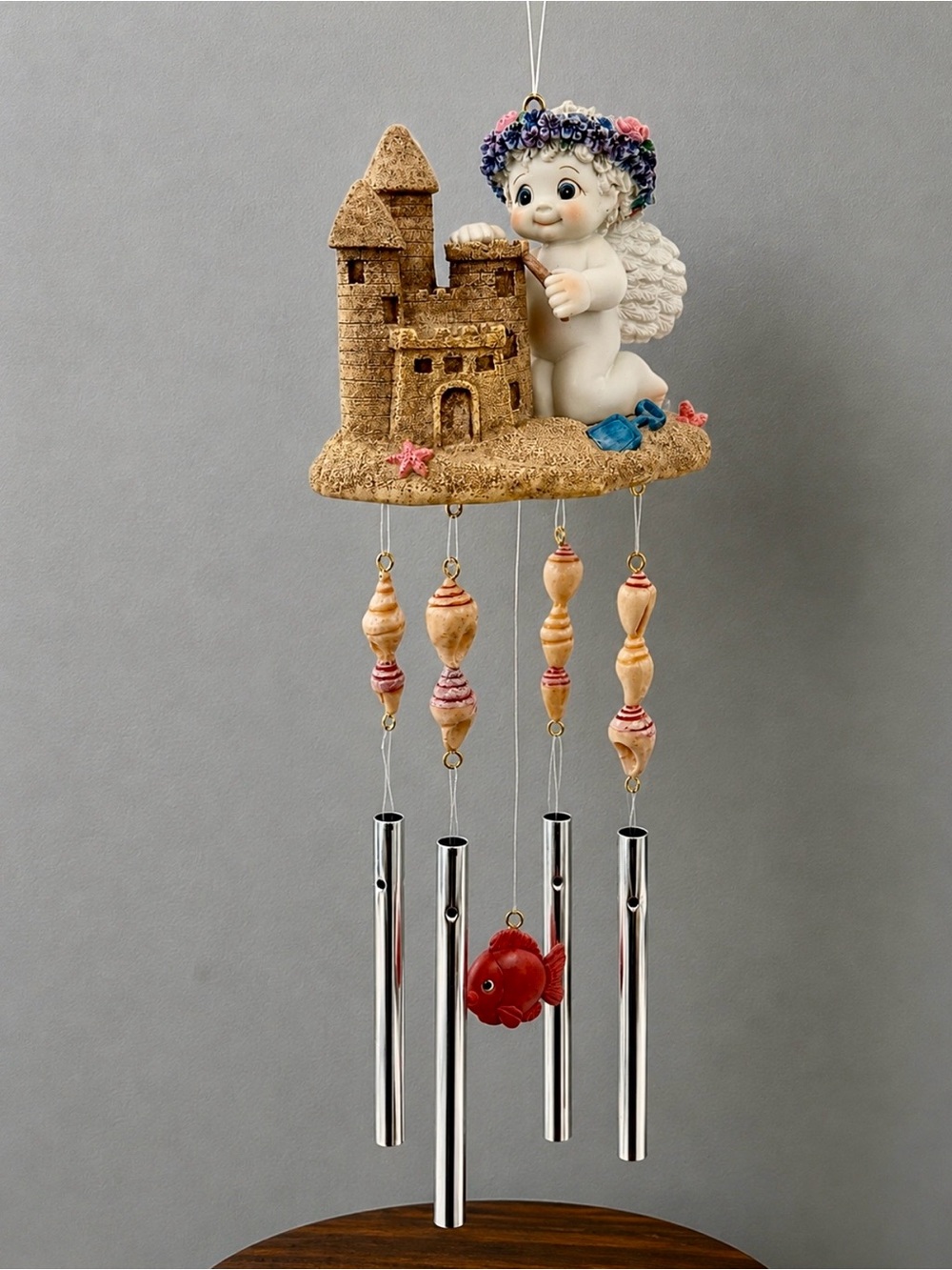 New Vintage 2002 Dreamsicles Angel Cherub Sand Castle Beach Coastal Wind Chimes